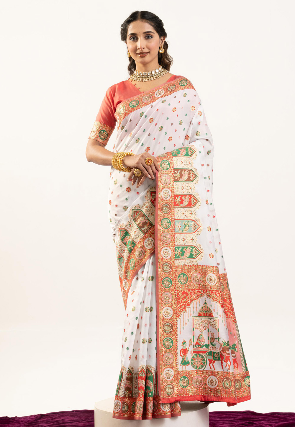 White Banarasi Silk Saree 319994