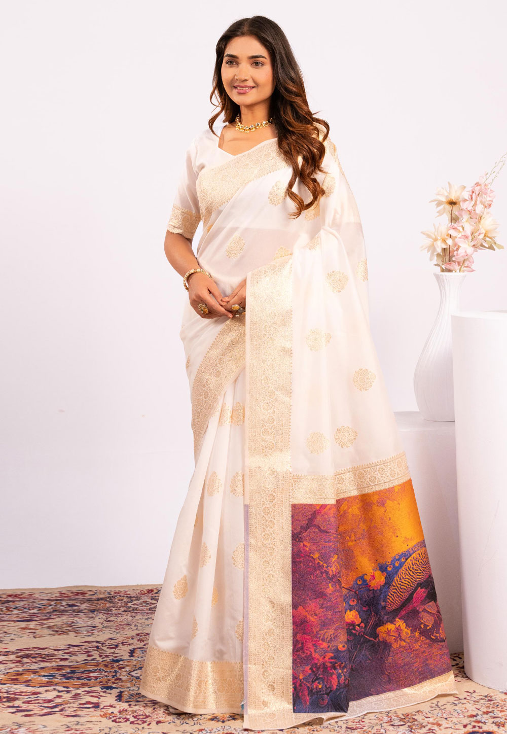White Banarasi Silk Saree 322659