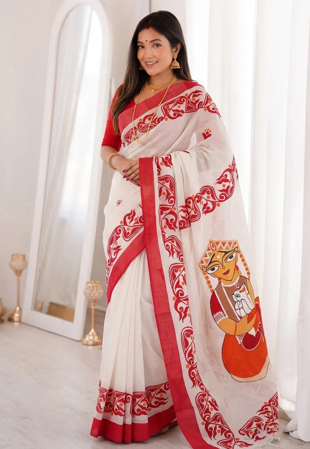 White Banarasi Silk Saree With Blouse 332446
