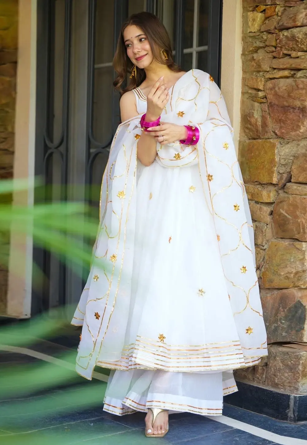 White Chiffon Readymade Anarkali Suit 331782