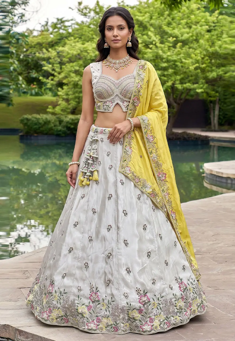 White Chinon Circular Lehenga Choli 332962