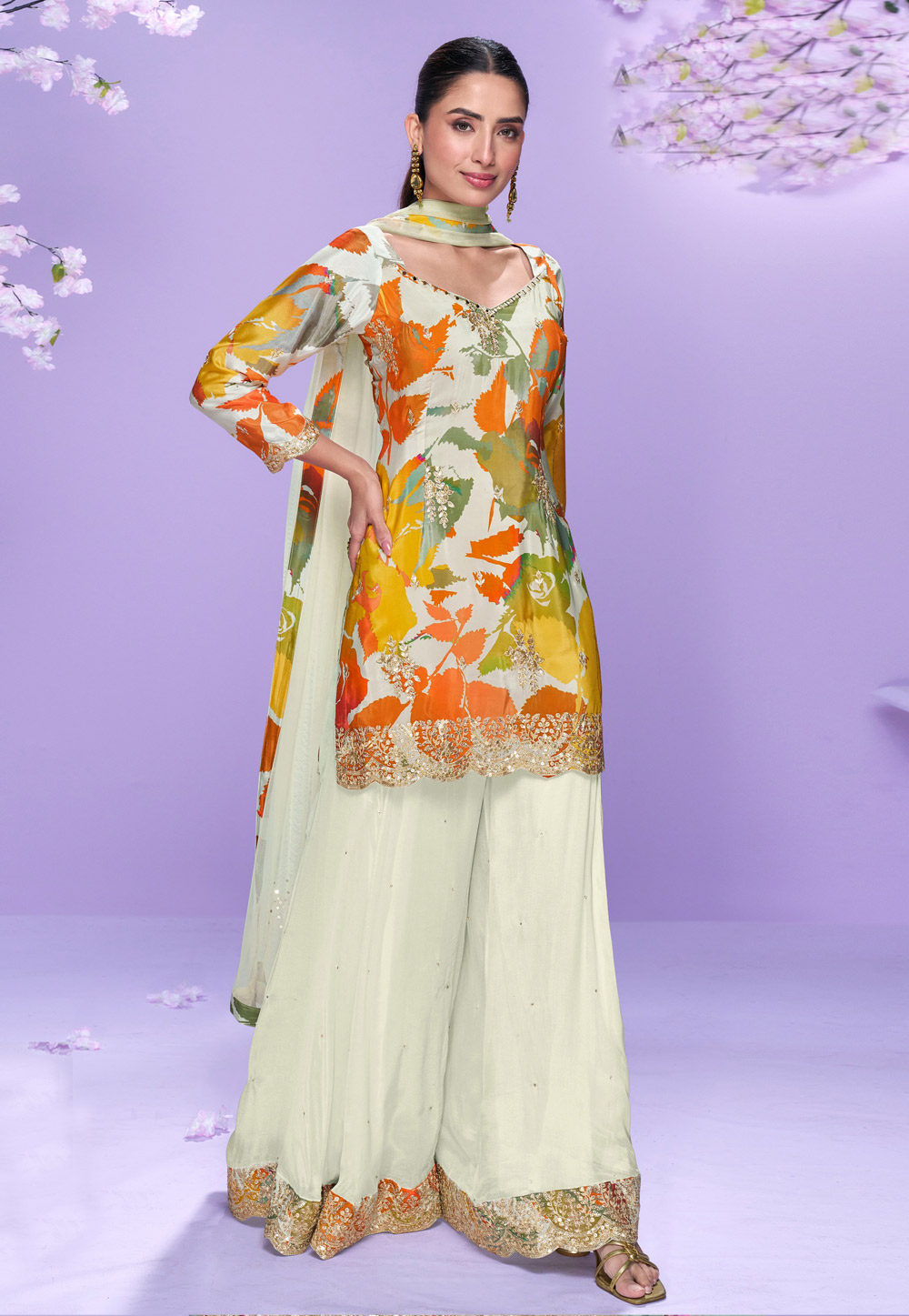 White Chinon Pakistani Suit 321560