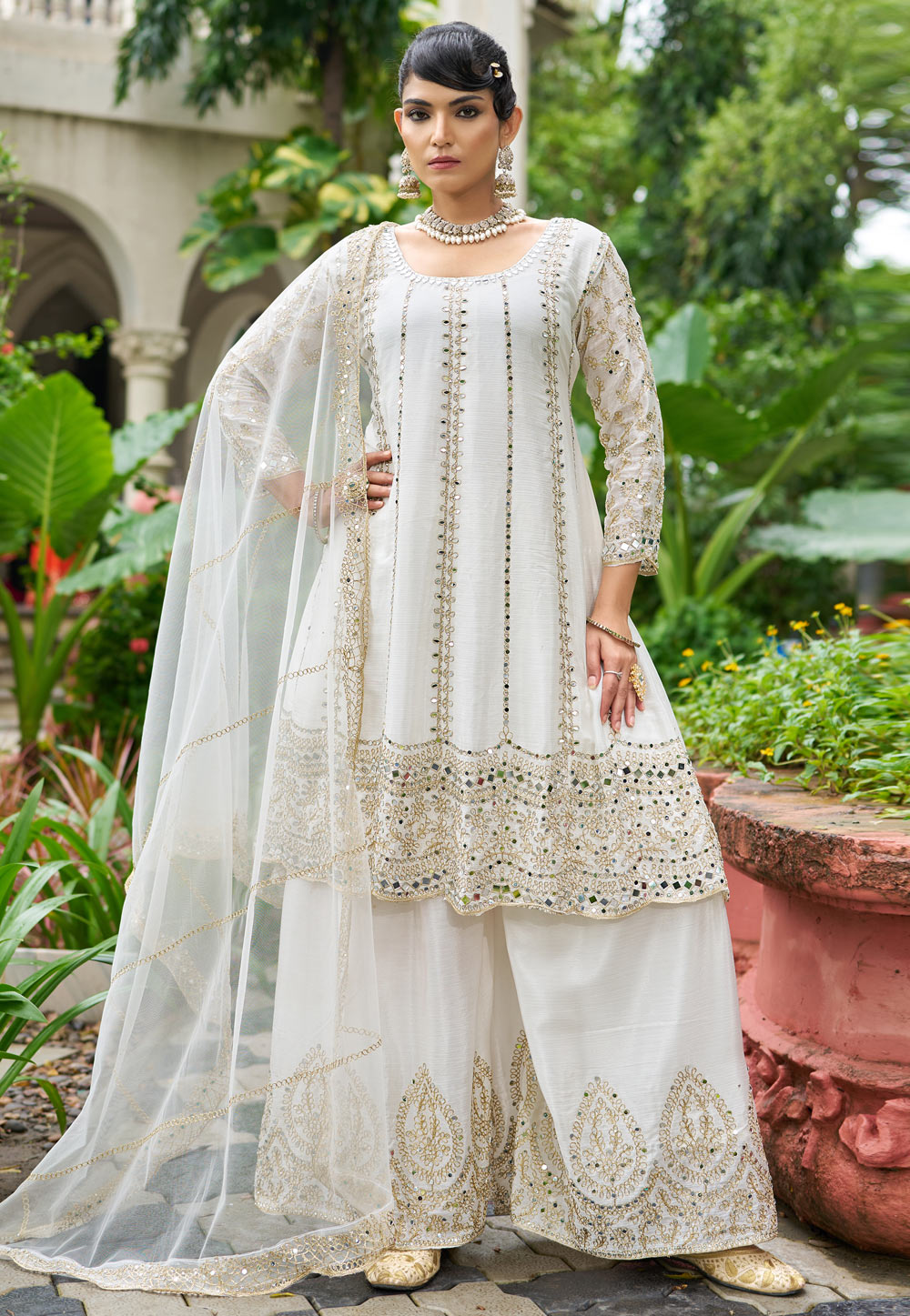 White Chinon Pakistani Suit 322810