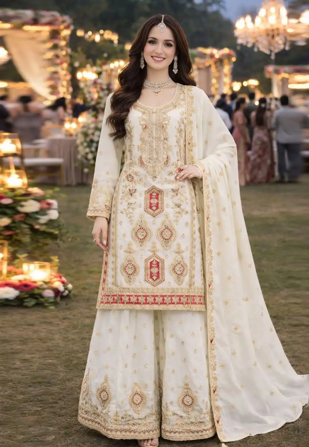 White Chinon Pakistani Suit 326559