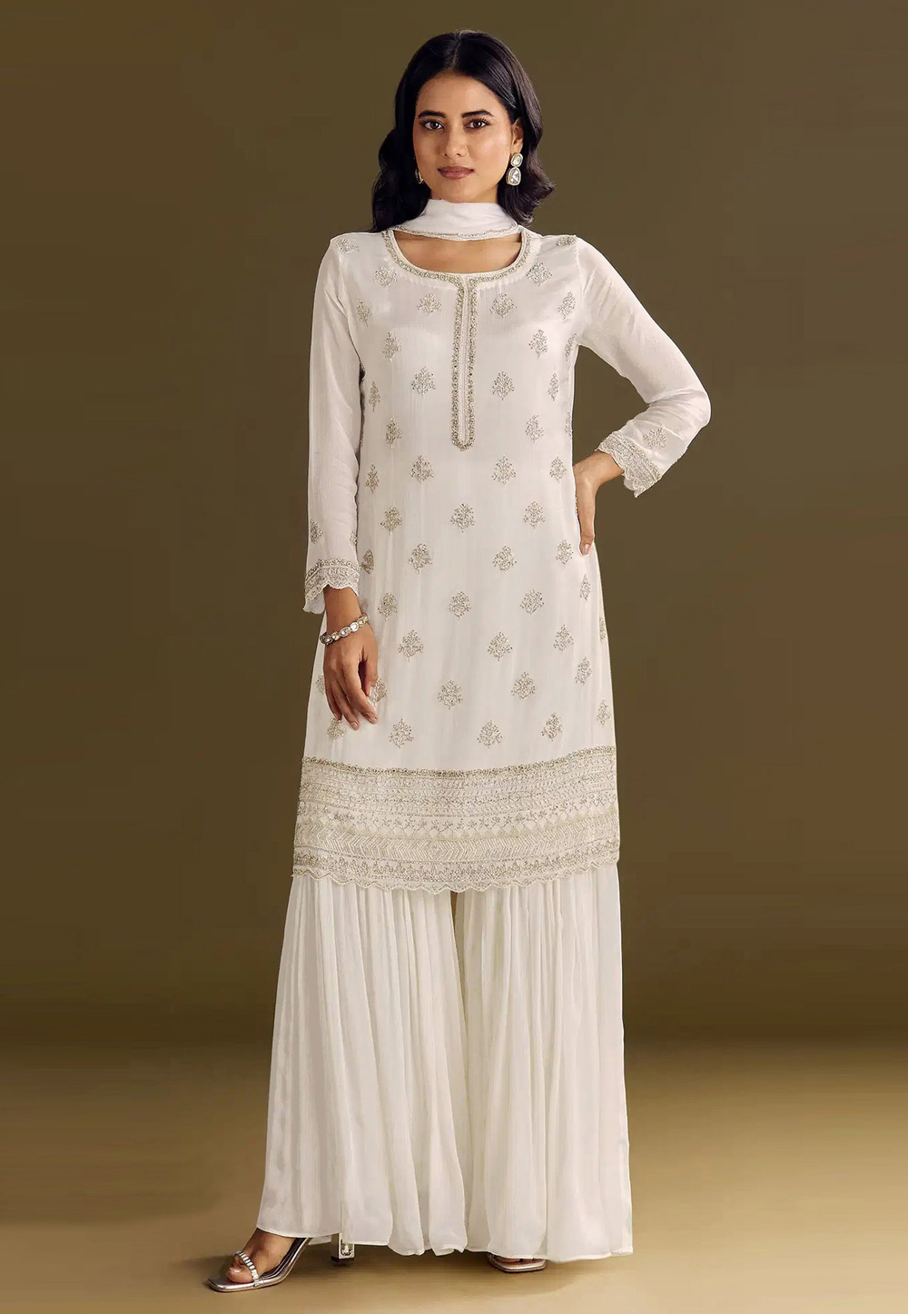 White Chinon Palazzo Suit 320413