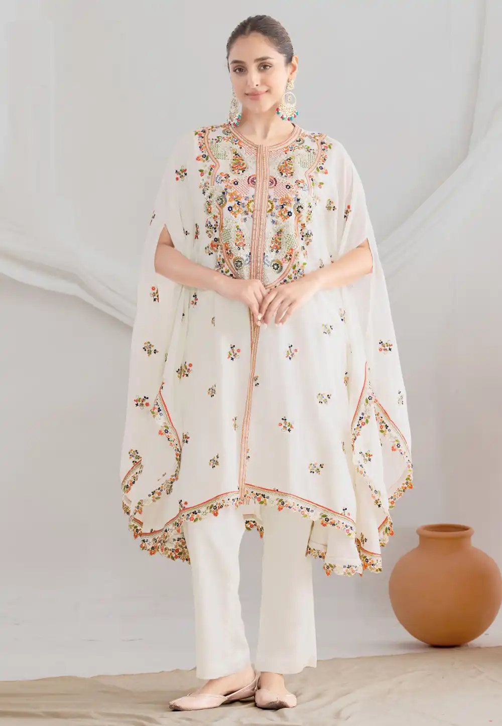 White Chinon Readymade Kaftan 320918
