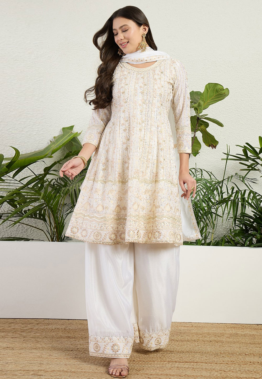 White Chinon Readymade Palazzo Suit 327419