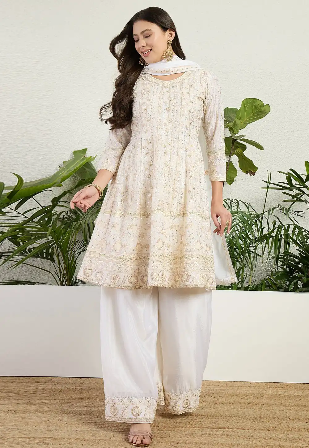 White Chinon Readymade Palazzo Suit 327419