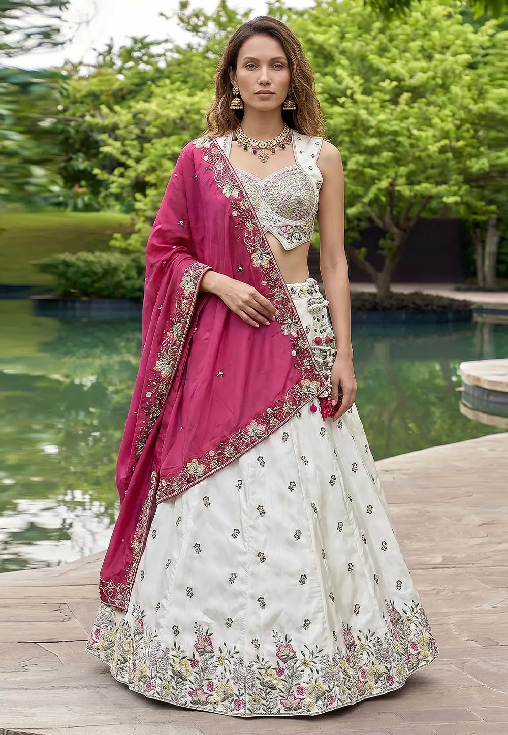 White Chinon Wedding Lehenga Choli 332963