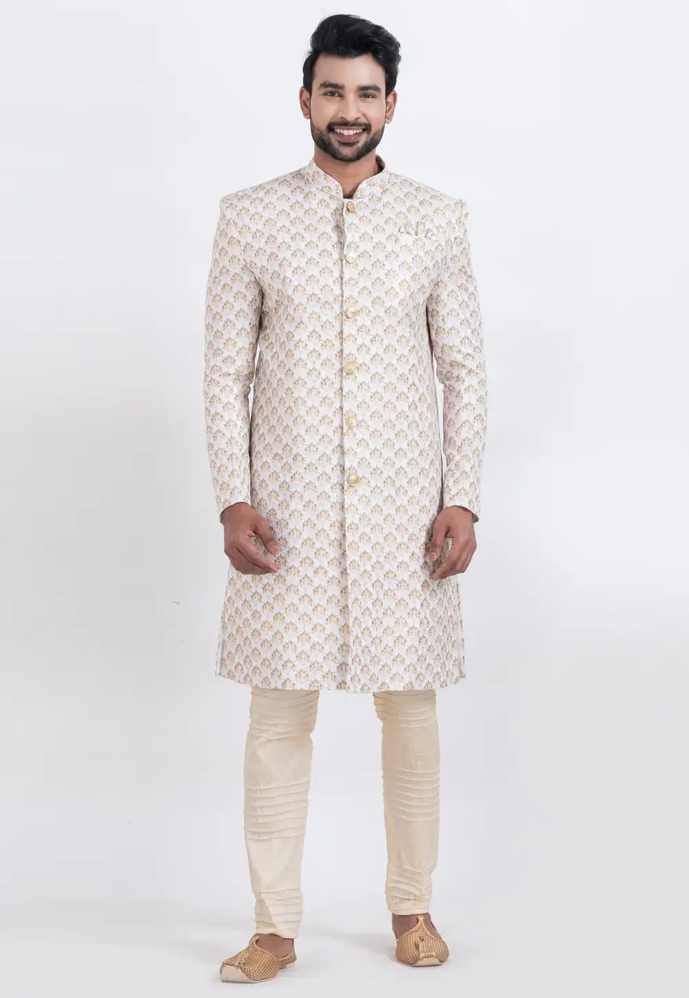 White Cotton Indo Western Suit 310270