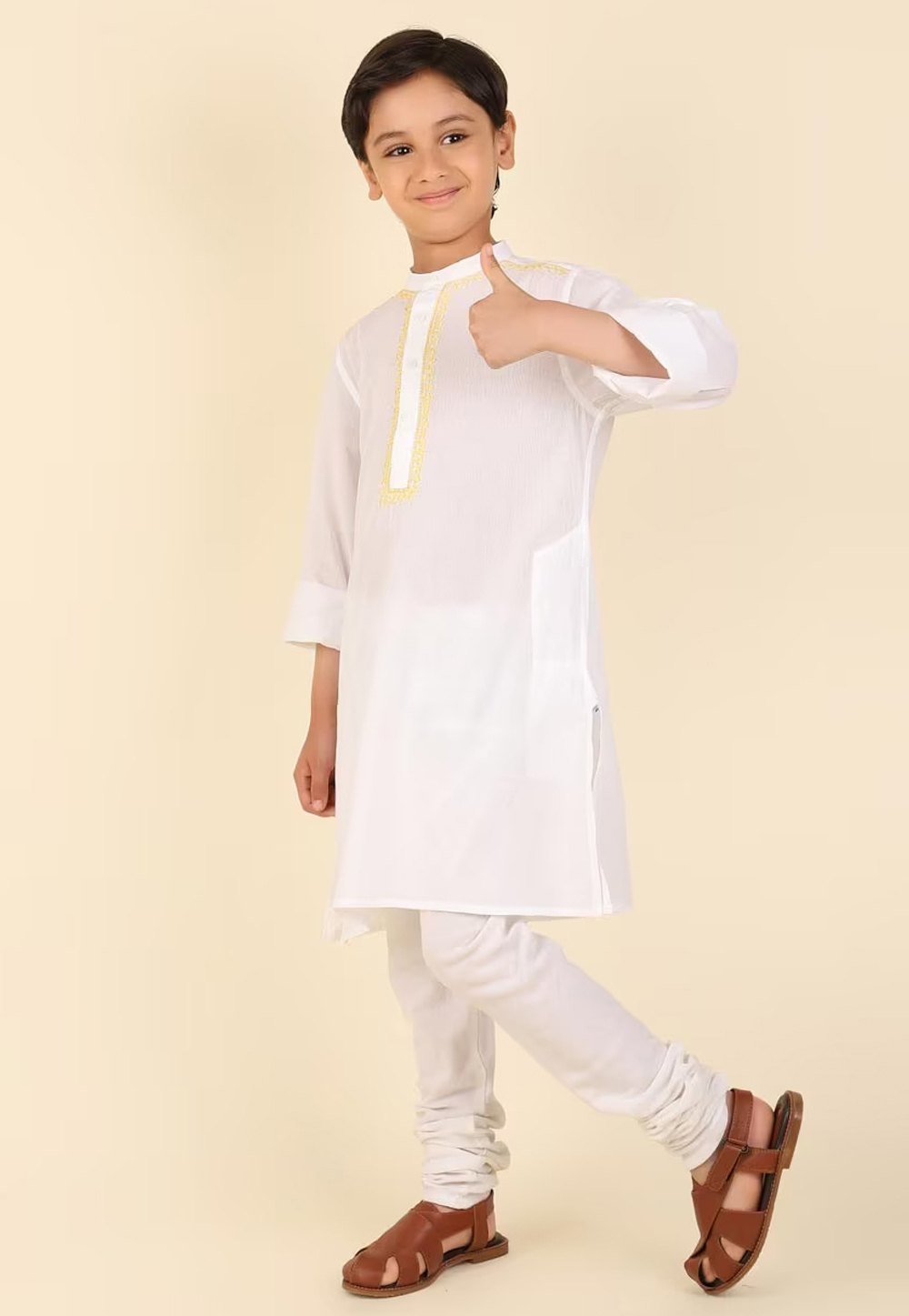 White Cotton Kids Kurta Pajama 320263