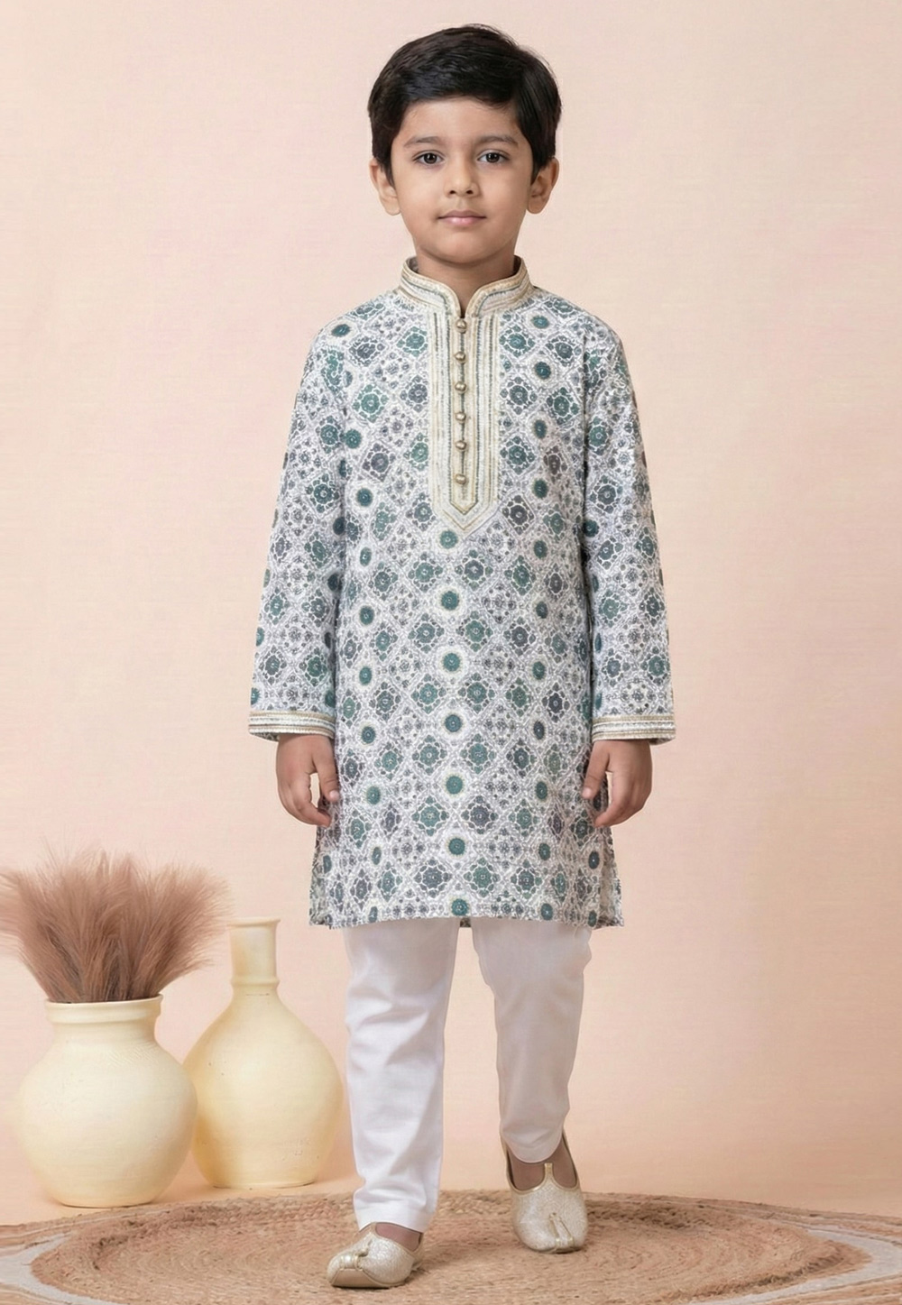 White Cotton Kids Kurta Pajama 322271