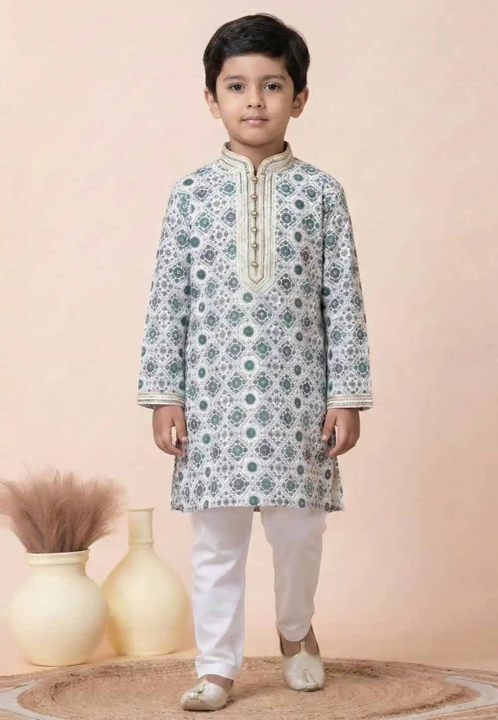 White Cotton Kids Kurta Pajama 322271