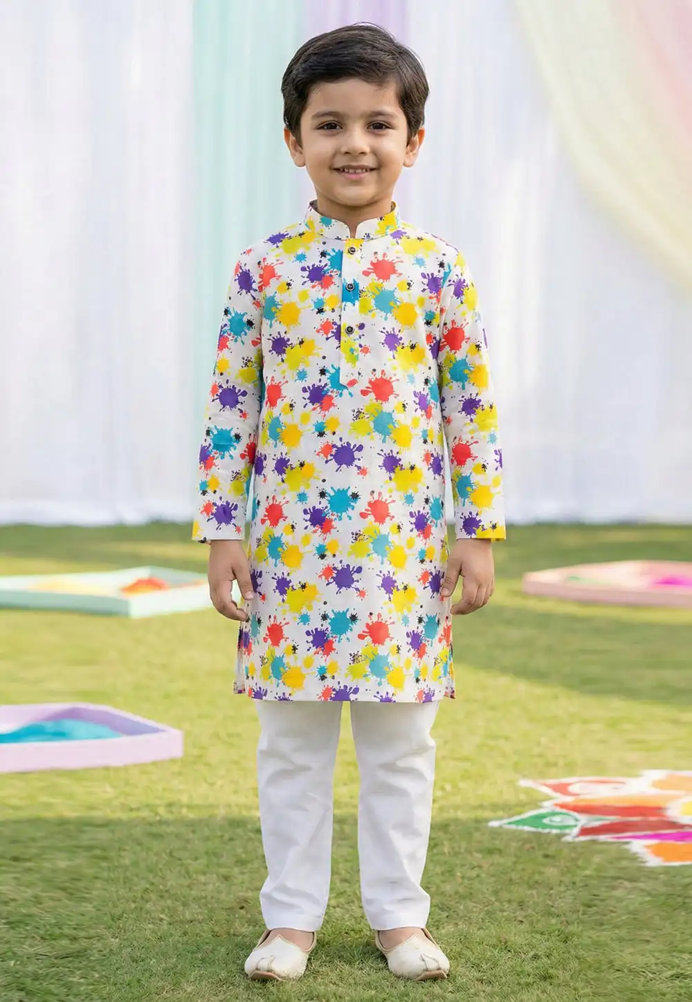 White Cotton Kids Kurta Pajama 325132