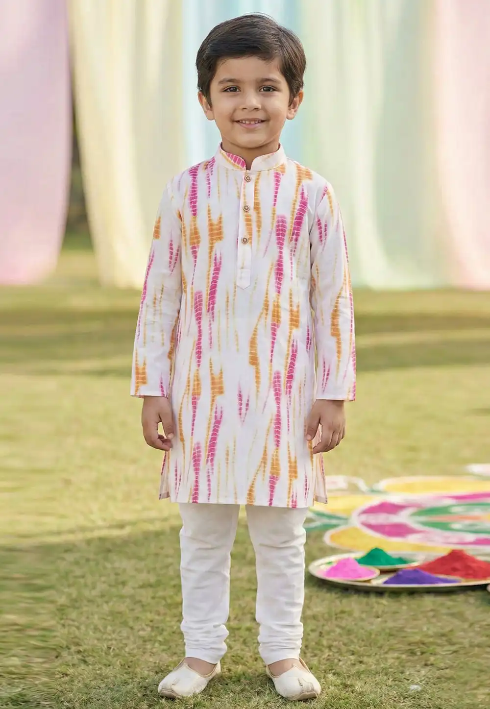 White Cotton Kids Kurta Pajama 325139