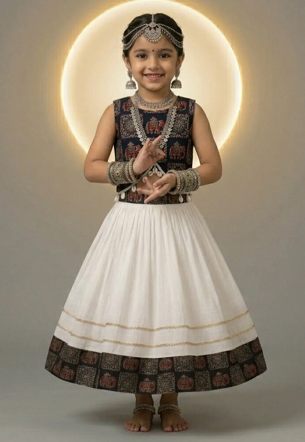 White Cotton Kids Lehenga Choli 332523