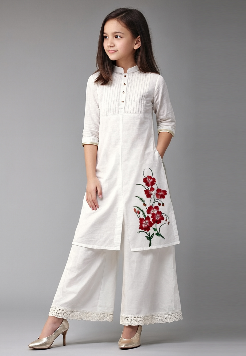 White Cotton Kids Palazzo Suit 320587