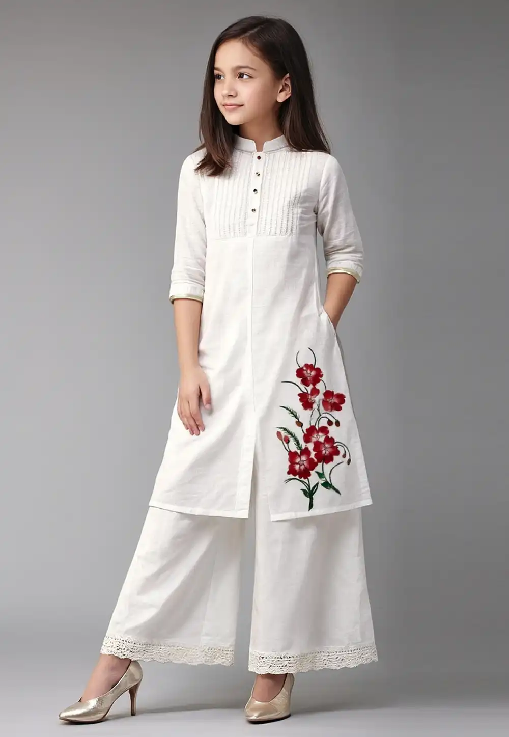White Cotton Kids Palazzo Suit 320587