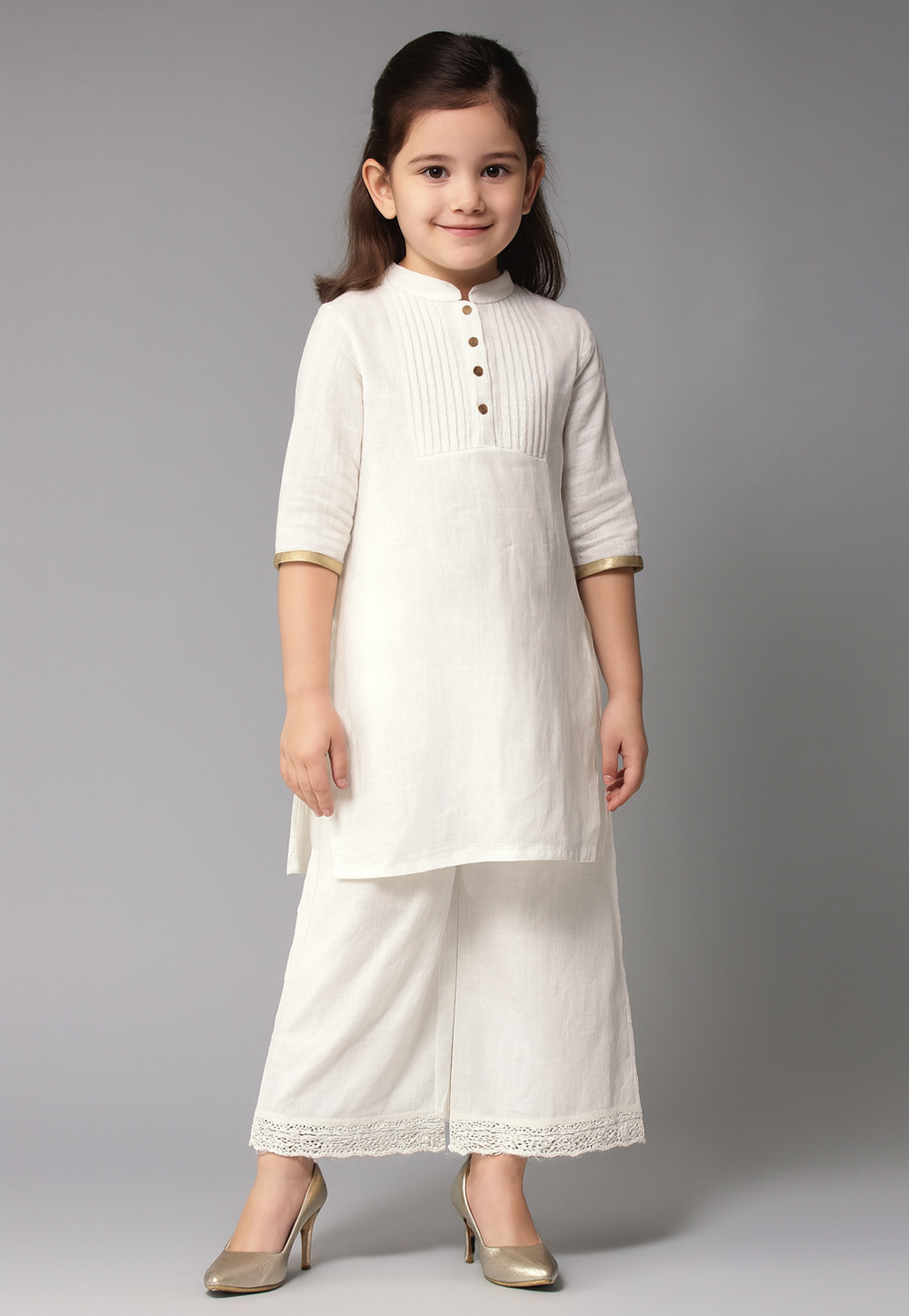 White Cotton Kids Palazzo Suit 320593