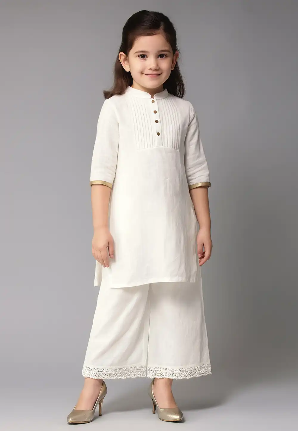 White Cotton Kids Palazzo Suit 320593