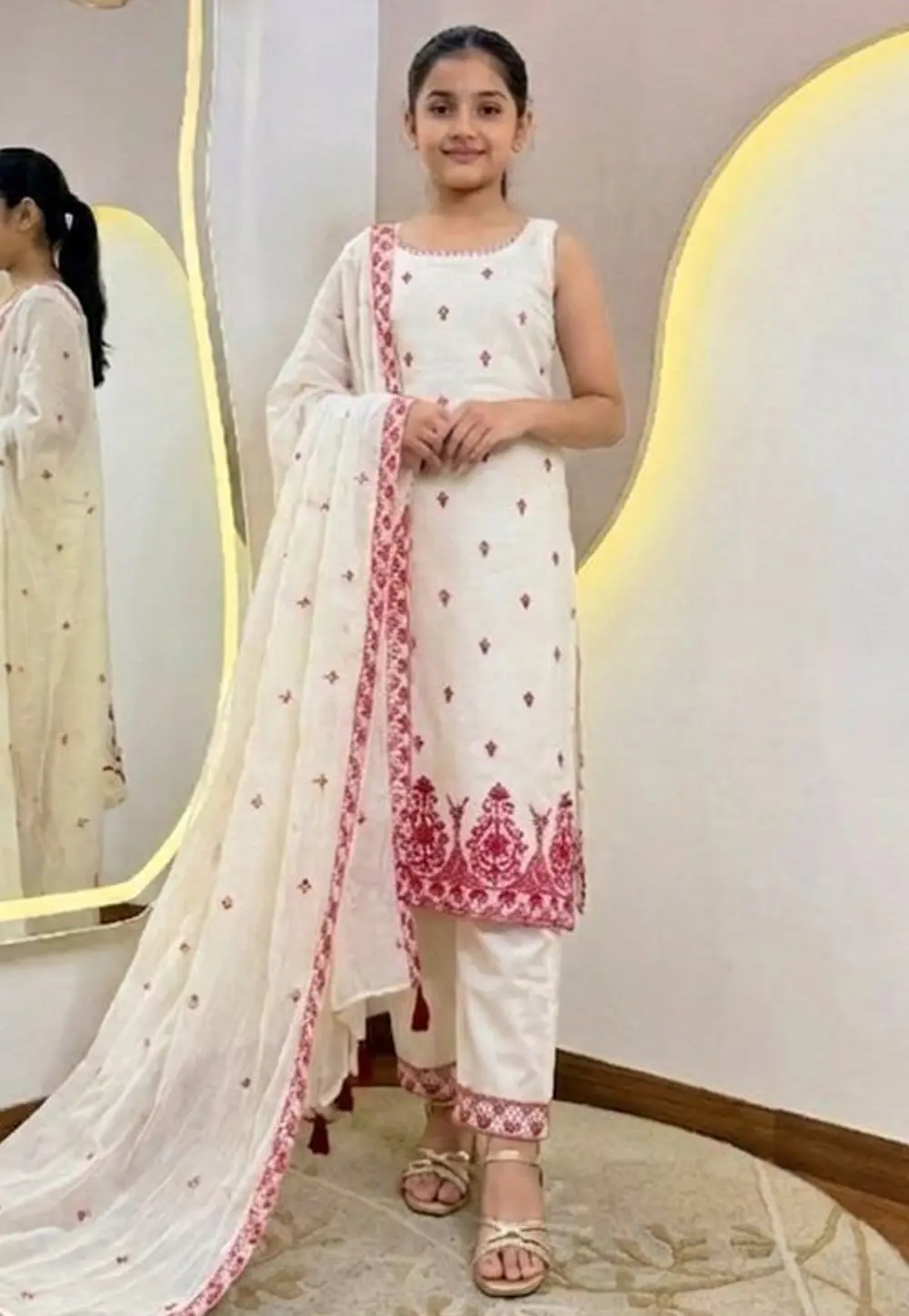 White Cotton Kids Pant Style Suit 331396