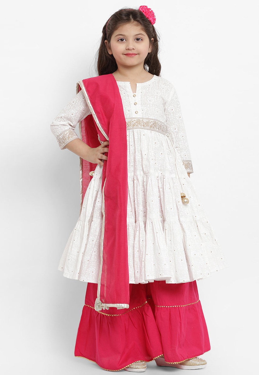 White Cotton Kids Sharara Suit 282619