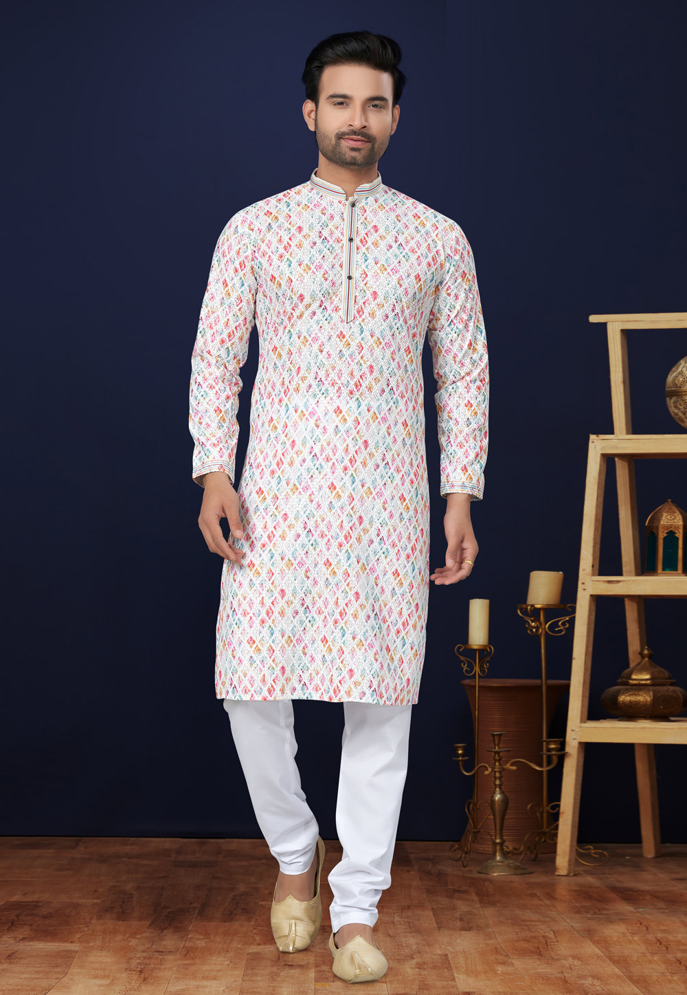 White Cotton Kurta Pajama 284485