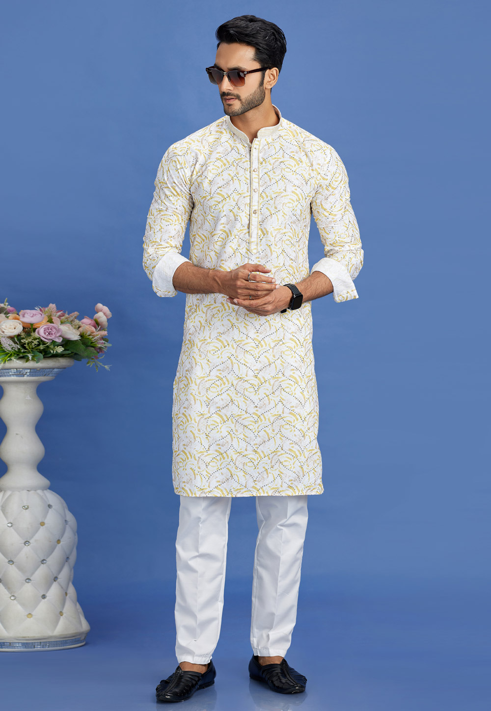 White Cotton Kurta Pajama 283306