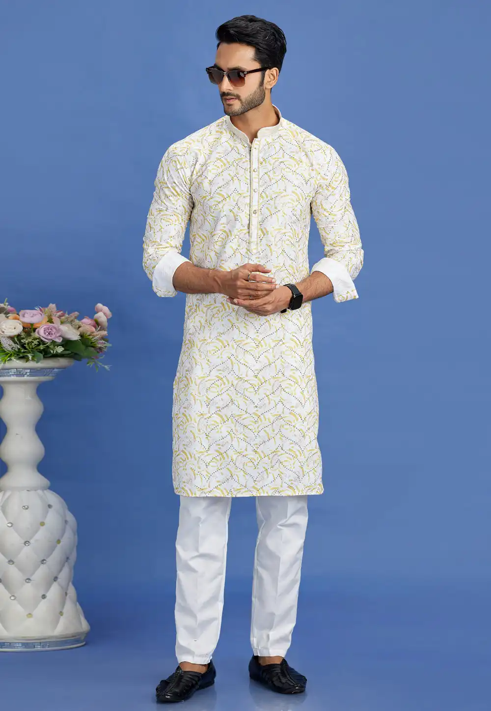 White Cotton Kurta Pajama 283306
