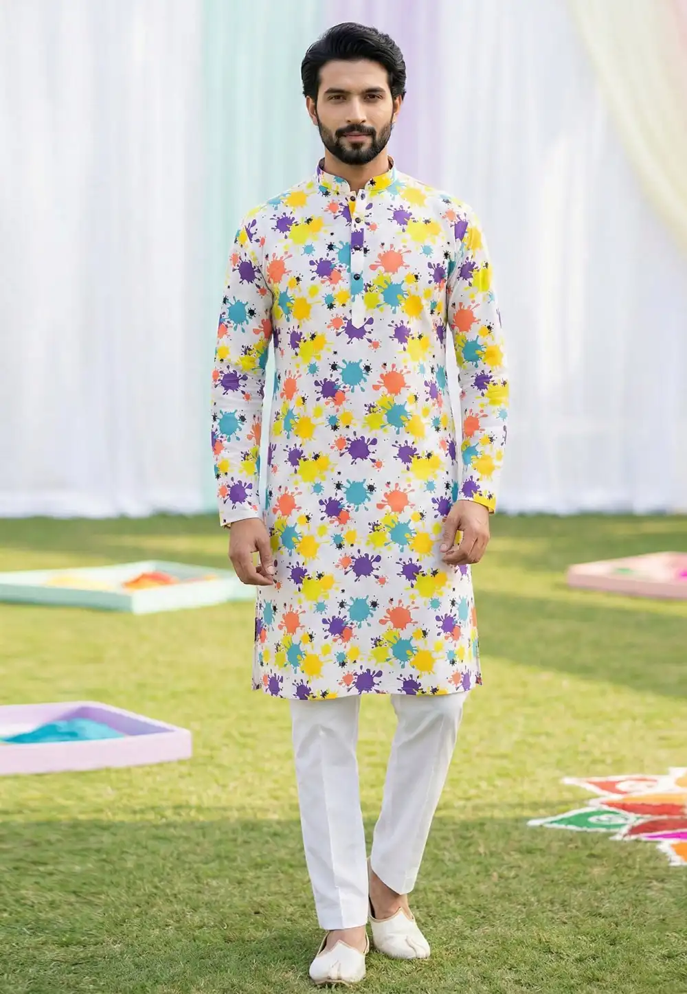 White Cotton Kurta Pajama 325158
