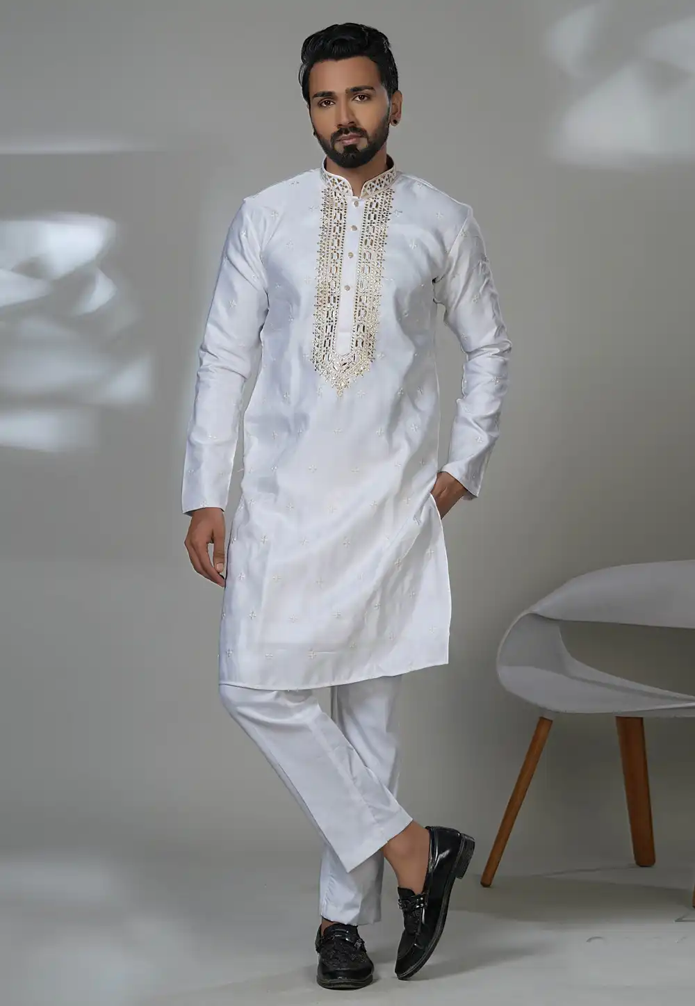 White Cotton Kurta Pajama 315553