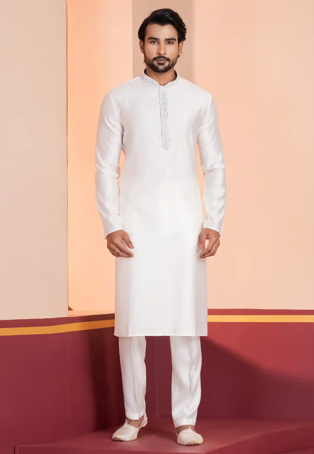 White Cotton Kurta Pajama 315754