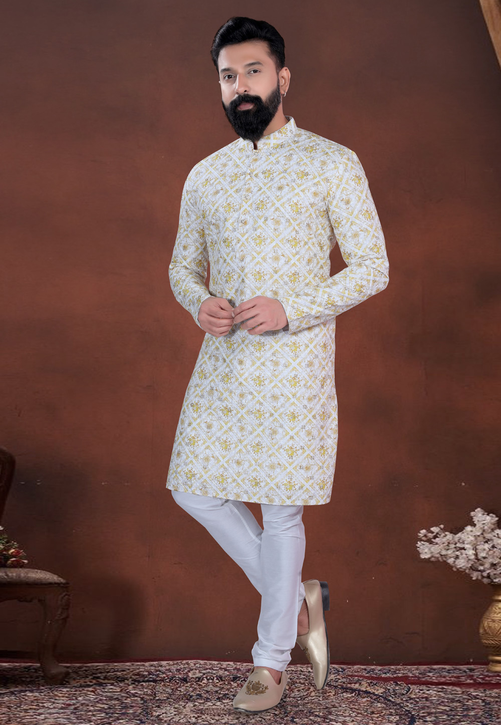 White Cotton Kurta Pajama 318586