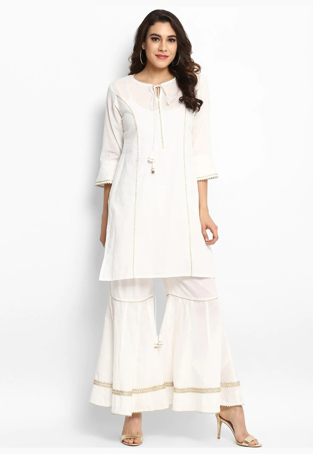 Riwa Supima Cotton White Kurta with Palazzo Set main image 0