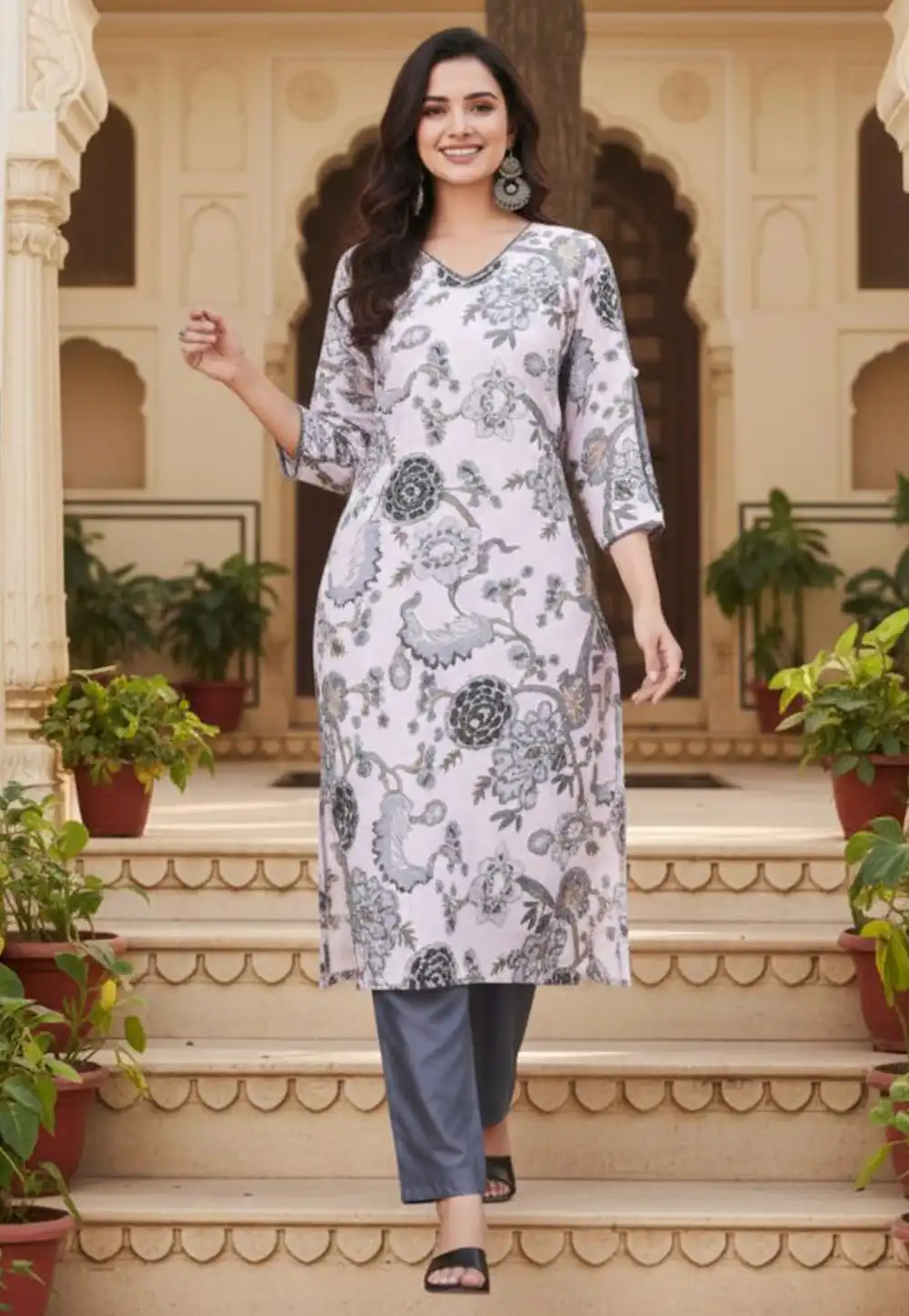 White Cotton Kurta Set With Pant 330618