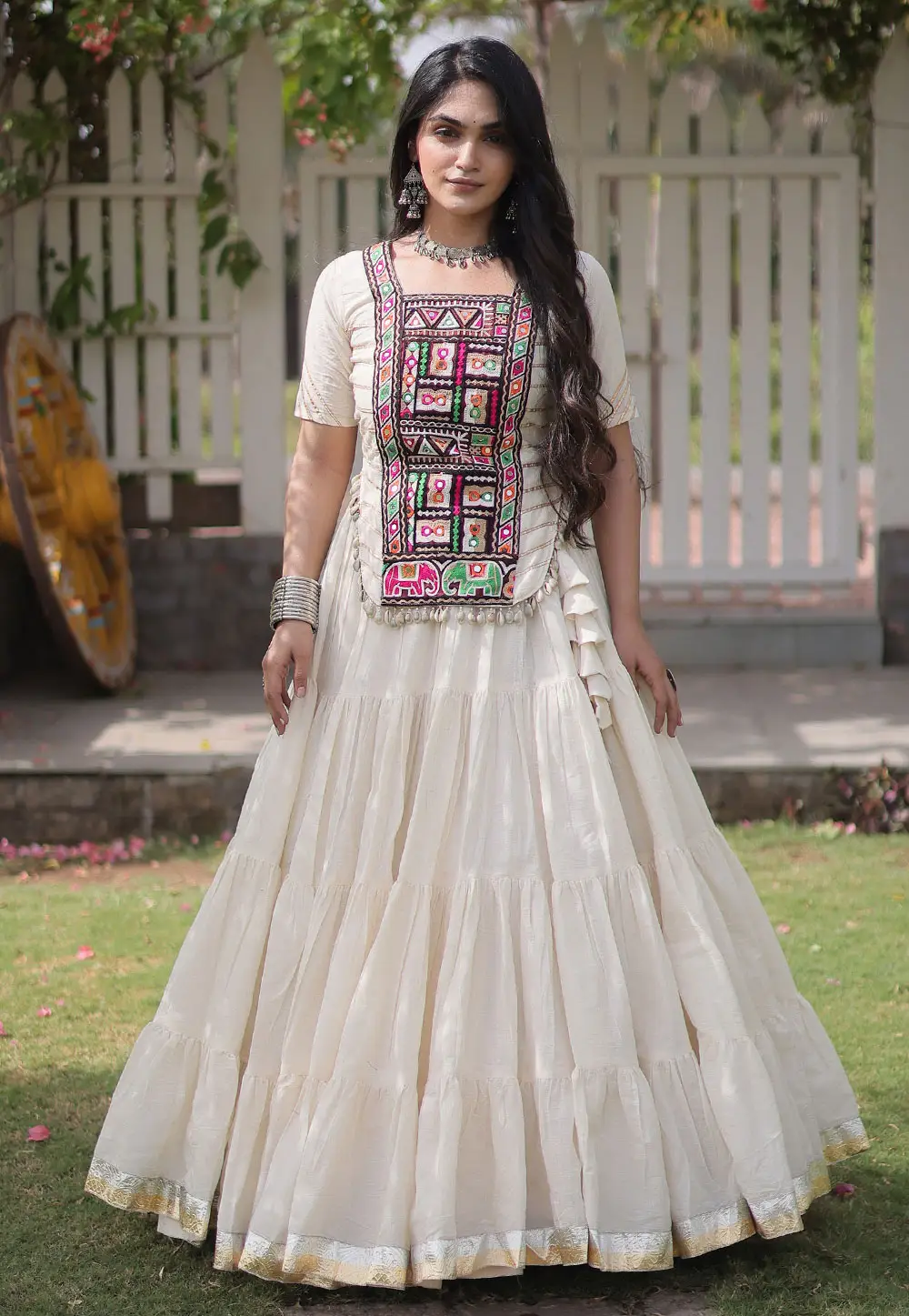 White Cotton Navratri Chaniya Choli 332804
