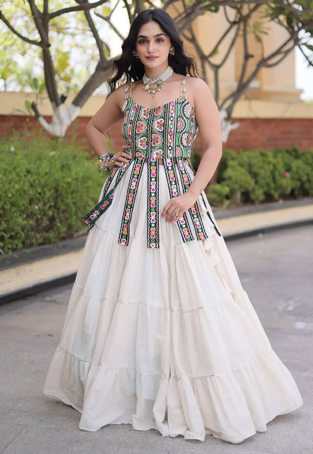 White Cotton Navratri Chaniya Choli 333690