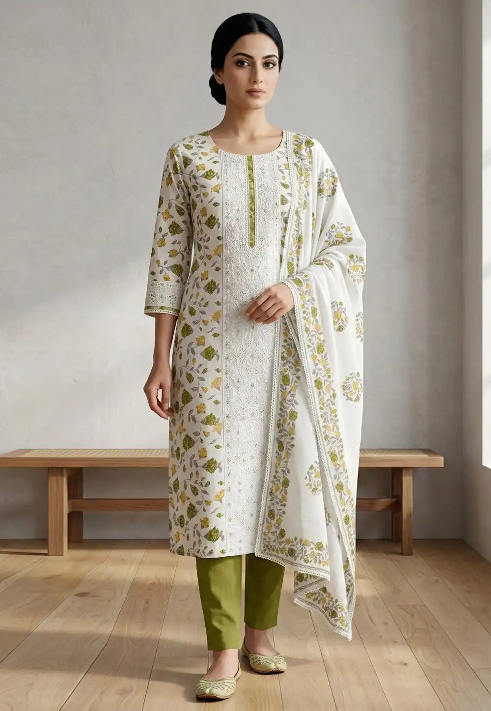 White Cotton Pant Style Suit 327927