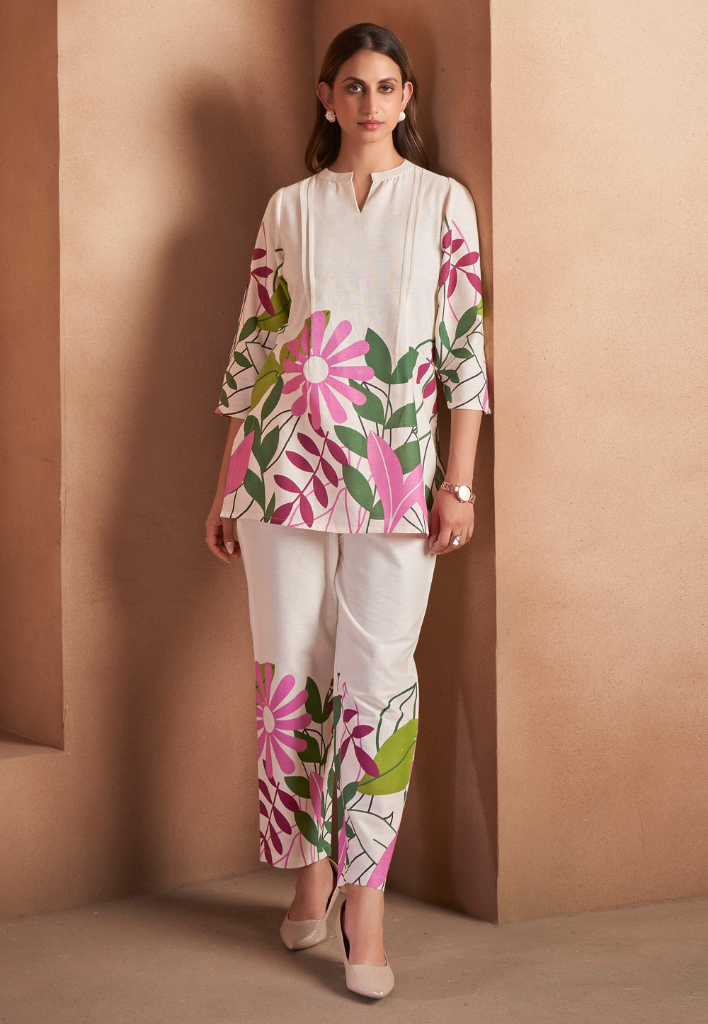 White Cotton Printed Co-Ords Set 322688