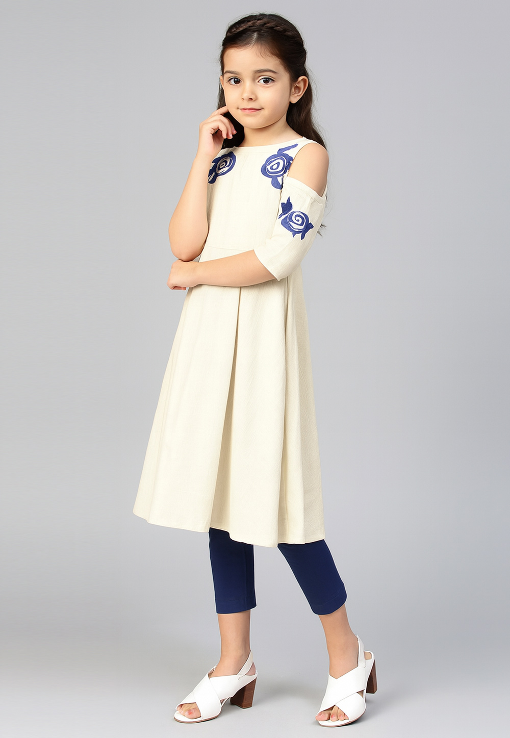 White Cotton Rayon Kids Pant Style Suit 320598