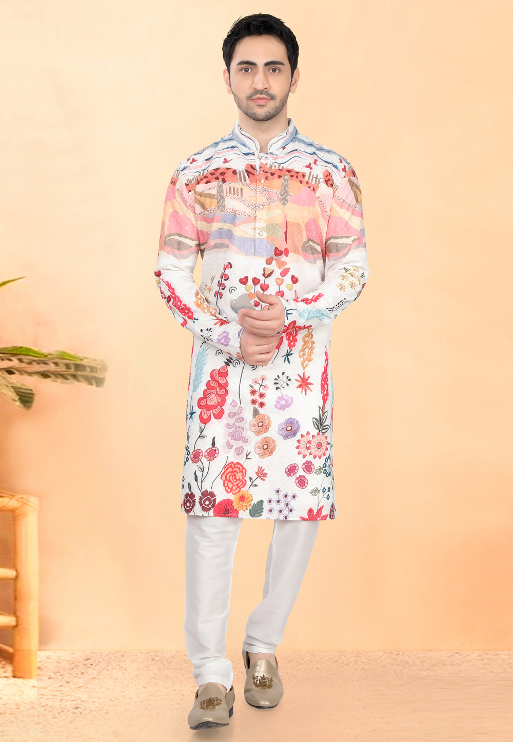 White Cotton Rayon Kurta Pajama 307948