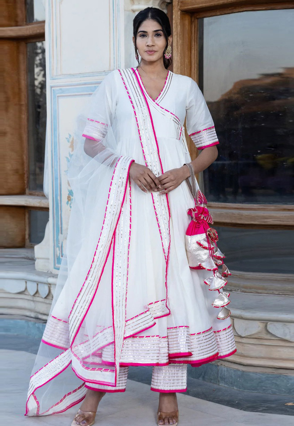 White Cotton Readymade Anarkali Suit 330306