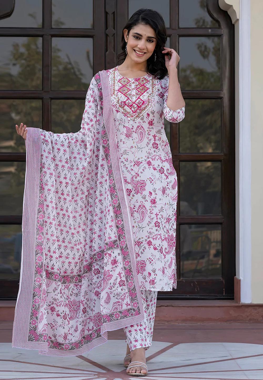 White Cotton Readymade Pakistani Suit 308077