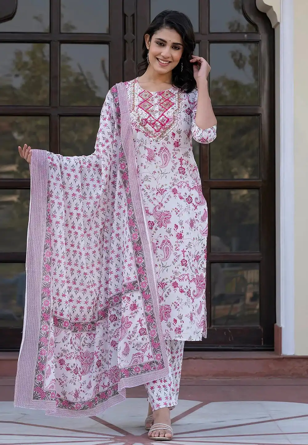 White Cotton Readymade Pakistani Suit 308077