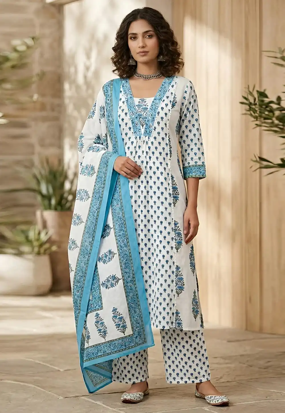 White Cotton Readymade Pakistani Suit 326211