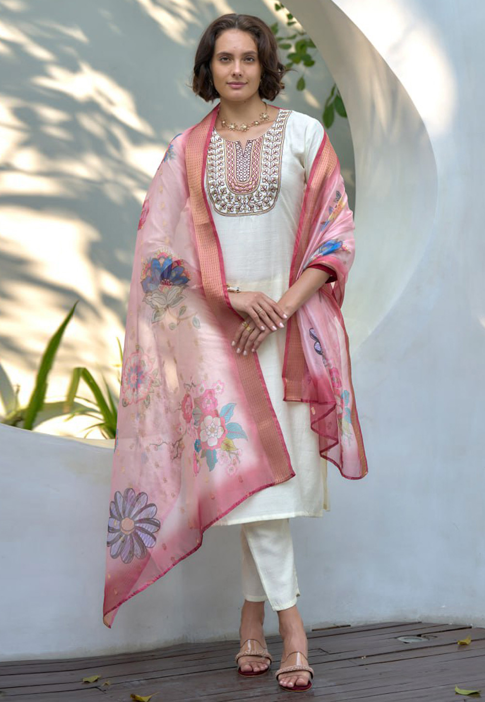 White Cotton Readymade Pakistani Suit 312019