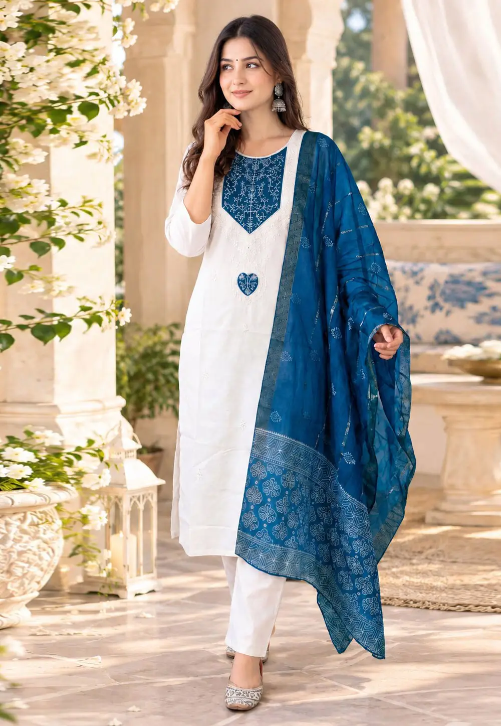 White Cotton Readymade Pant Style Suit 335504