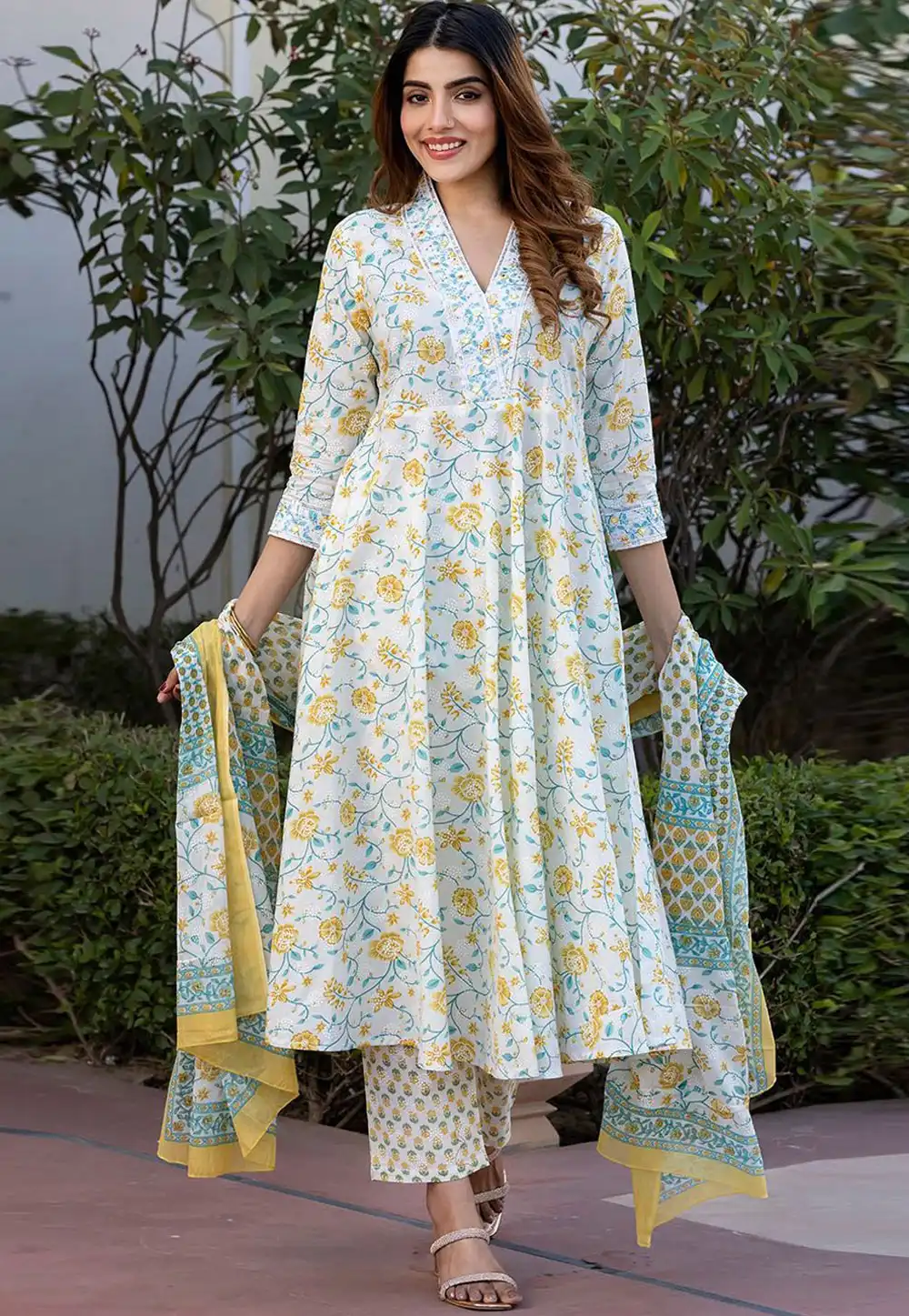White Cotton Readymade Pant Style Suit 315965