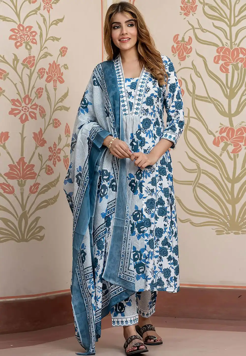 White Cotton Readymade Pant Style Suit 319550