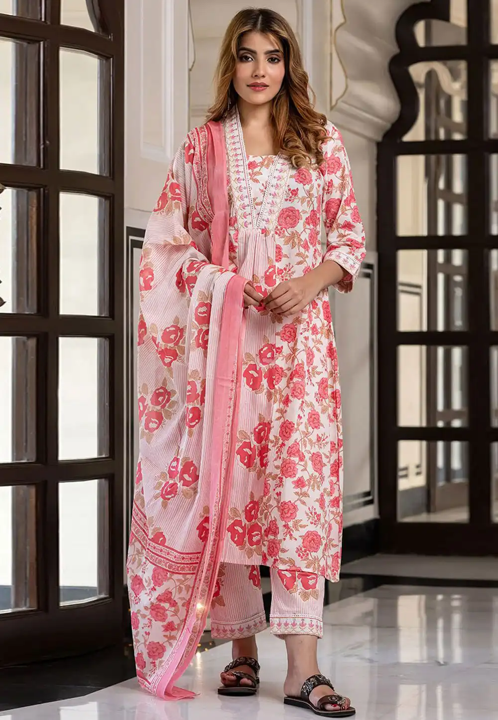 White Cotton Readymade Pant Style Suit 319554
